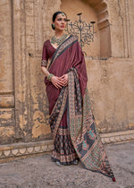 Thumbnail for Monjolika Fashion Paisley Print Wine Silk Blend Trendy Saree - Distacart