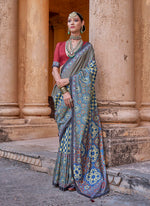 Thumbnail for Monjolika Fashion Paisley Print Blue Silk Blend Trendy Saree - Distacart