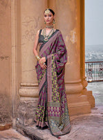 Thumbnail for Monjolika Fashion Silk Blend Block Print Traditional Saree in Purple - Distacart