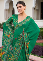 Thumbnail for Monjolika Fashion Green Printed Georgette Contemporary Saree