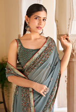 Thumbnail for Monjolika Fashion Grey Georgette Printed Festival Desginer Trendy Saree - Distacart