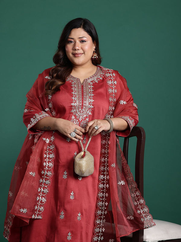 Indo Era Plus Size Ethnic Motifs Embroidered Gotta Patti Kurta Set
