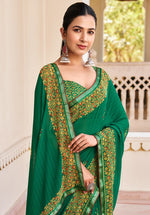 Thumbnail for Monjolika Fashion Green Georgette Printed Festival Desginer Trendy Saree - Distacart