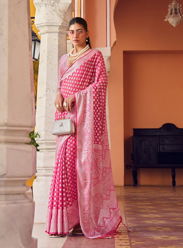 Monjolika Fashion Pink Weaving Georgette Party Contemporary Saree