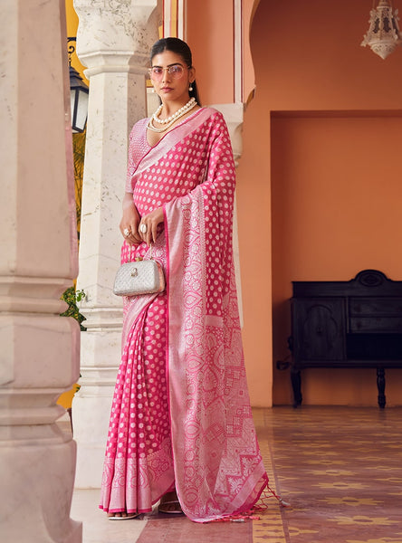 Monjolika Fashion Pink Weaving Georgette Party Contemporary Saree