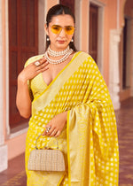 Thumbnail for Monjolika Fashion Yellow Weaving Georgette Party Contemporary Saree