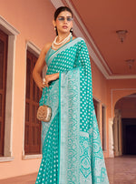 Thumbnail for Monjolika Fashion Turquoise Weaving Georgette Party Contemporary Saree