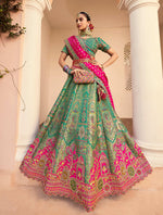 Thumbnail for Monjolika Fashion Turquoise Banarasi Silk Diamond Wedding Trendy Lehenga Choli