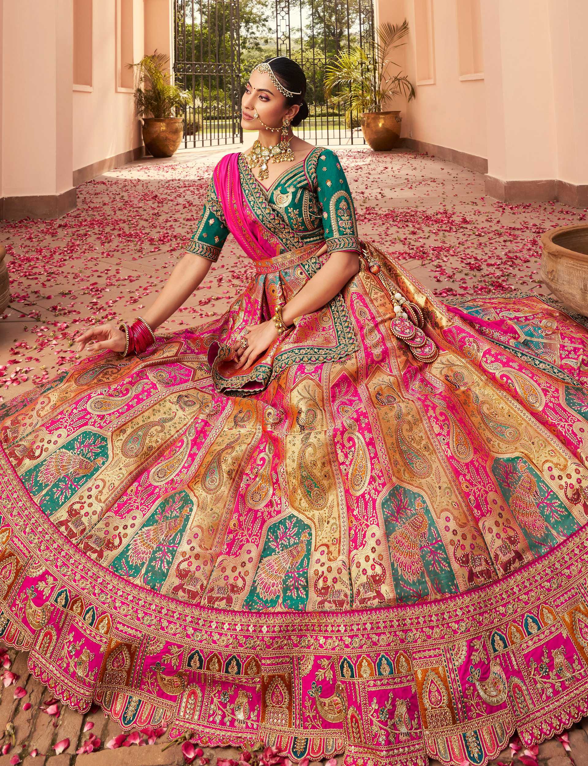 Monjolika Fashion Multi Colour Banarasi Silk Diamond Wedding Trendy Lehenga Choli