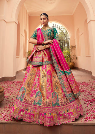 Monjolika Fashion Multi Colour Banarasi Silk Diamond Wedding Trendy Lehenga Choli