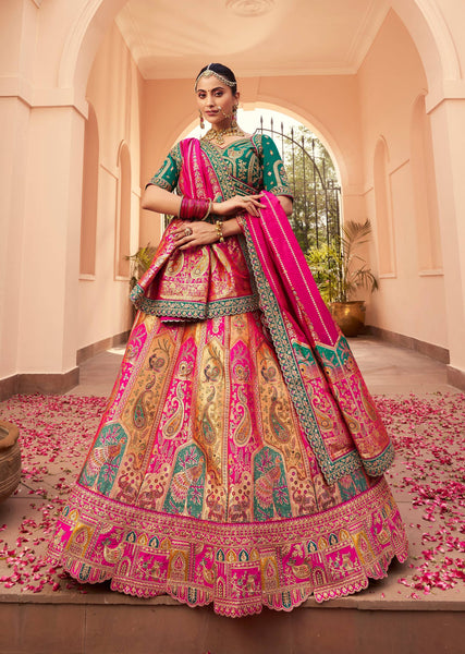 Monjolika Fashion Multi Colour Banarasi Silk Diamond Wedding Trendy Lehenga Choli