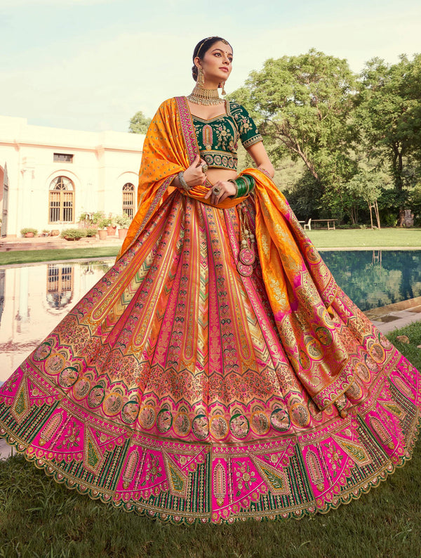 Monjolika Fashion Multi Colour Banarasi Silk Diamond Wedding Trendy Lehenga Choli