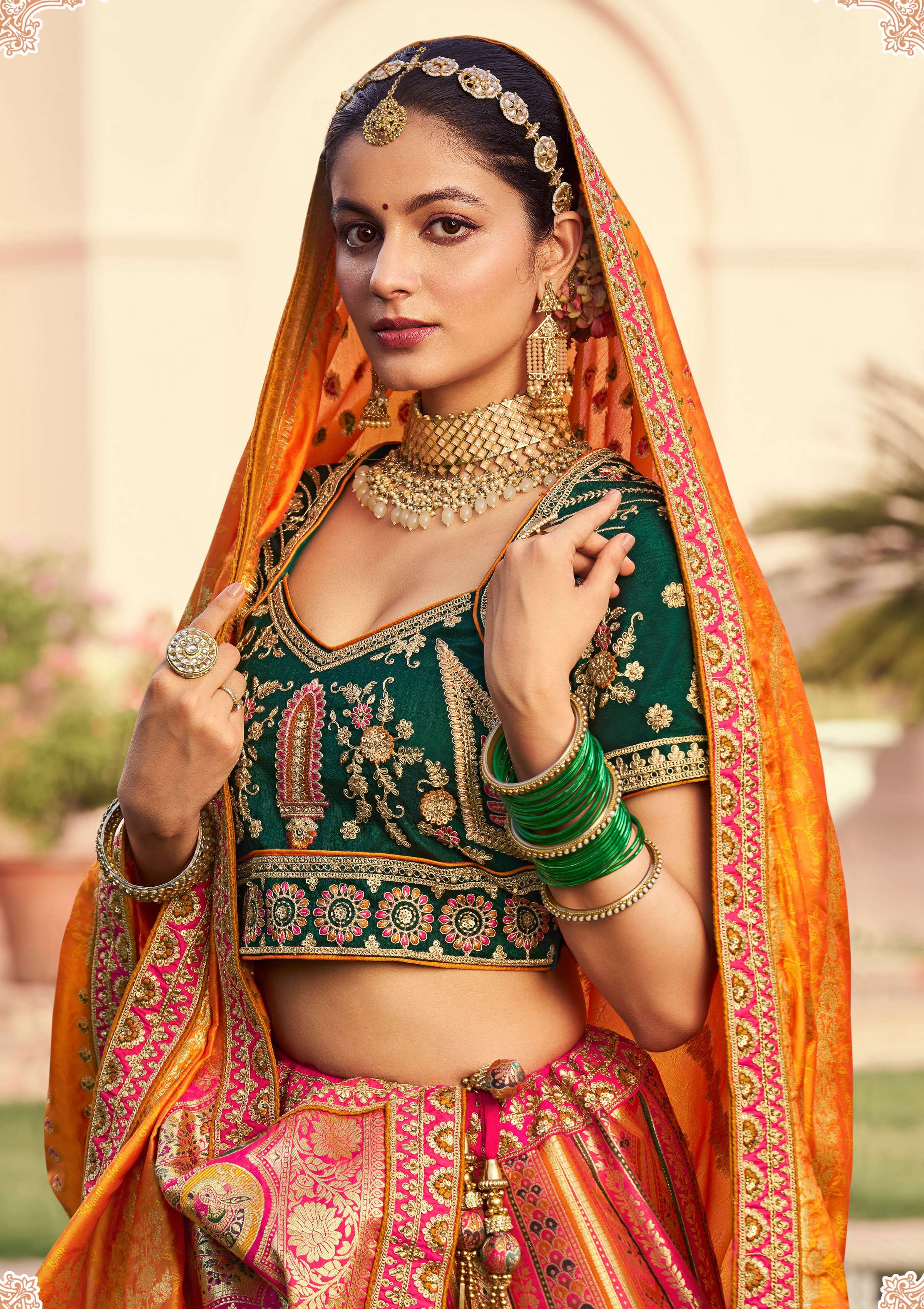 Monjolika Fashion Multi Colour Banarasi Silk Diamond Wedding Trendy Lehenga Choli