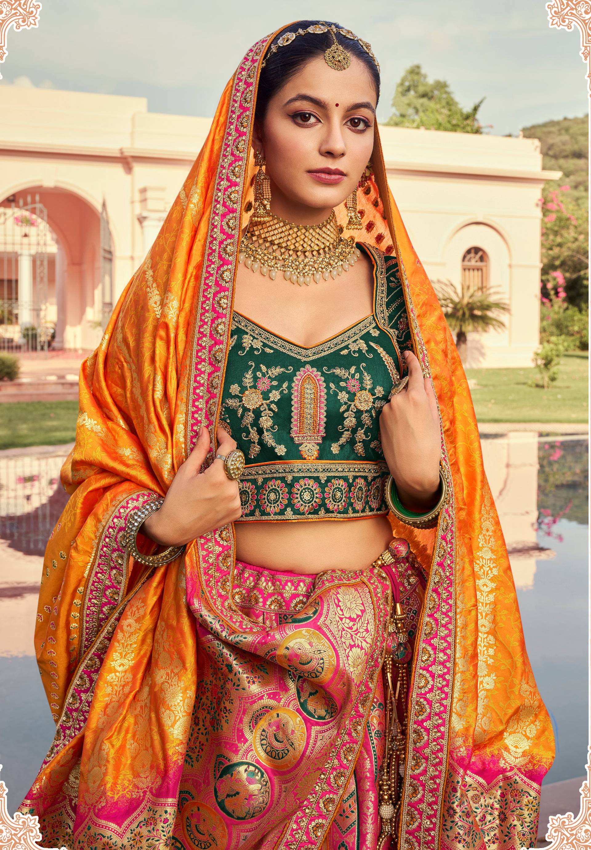 Monjolika Fashion Multi Colour Banarasi Silk Diamond Wedding Trendy Lehenga Choli