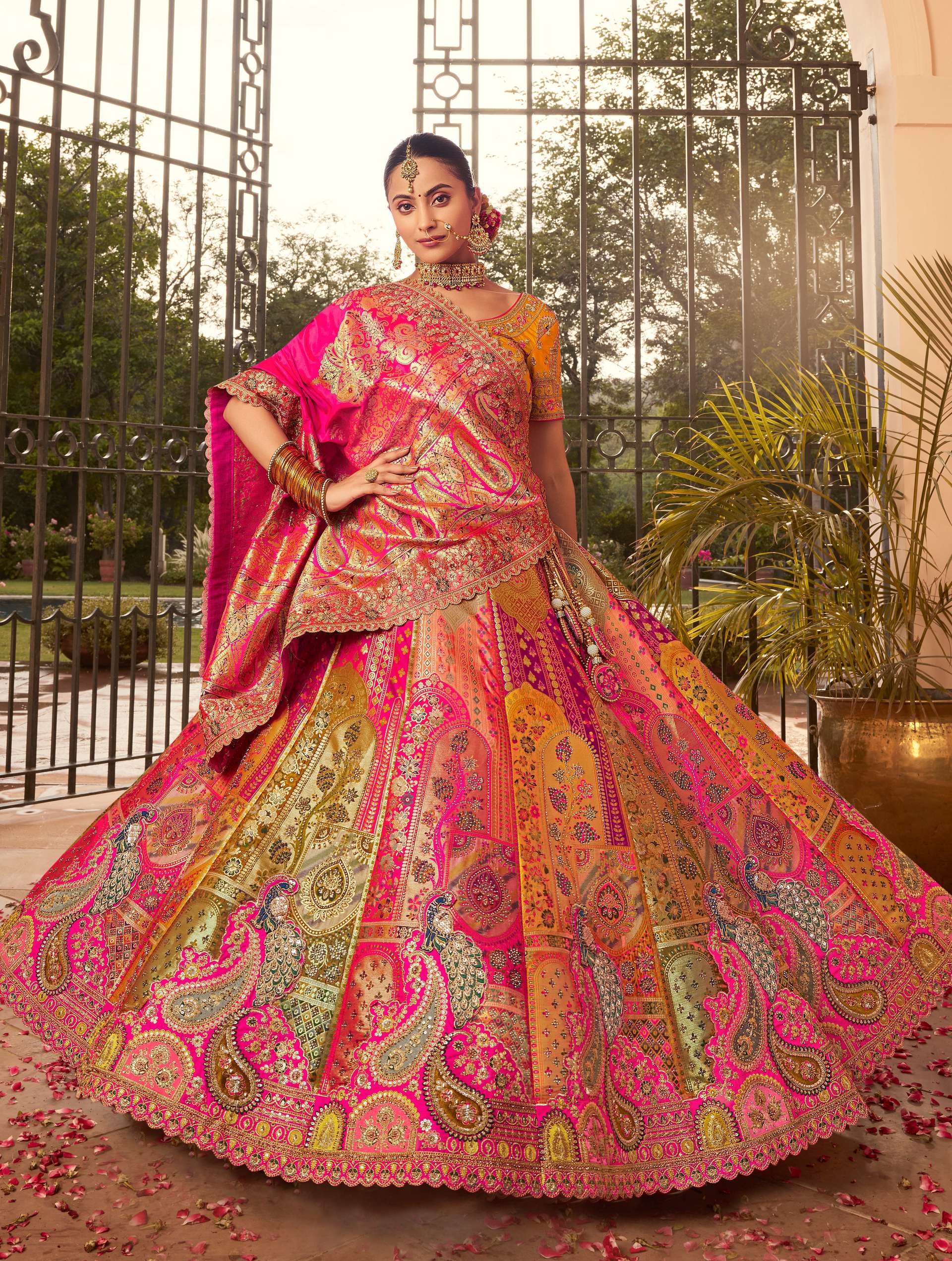 Monjolika Fashion Multi Colour Banarasi Silk Diamond Wedding Trendy Lehenga Choli