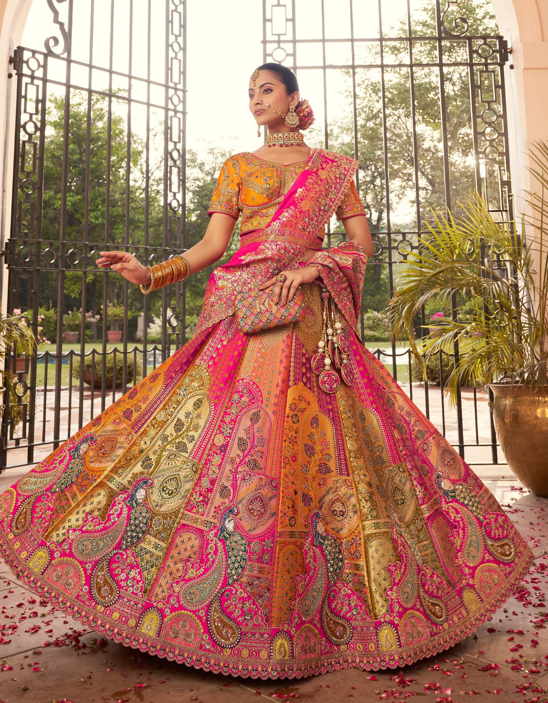 Monjolika Fashion Multi Colour Banarasi Silk Diamond Wedding Trendy Lehenga Choli