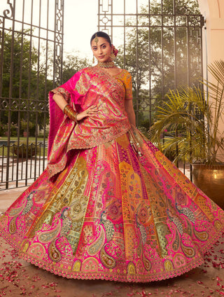 Monjolika Fashion Multi Colour Banarasi Silk Diamond Wedding Trendy Lehenga Choli