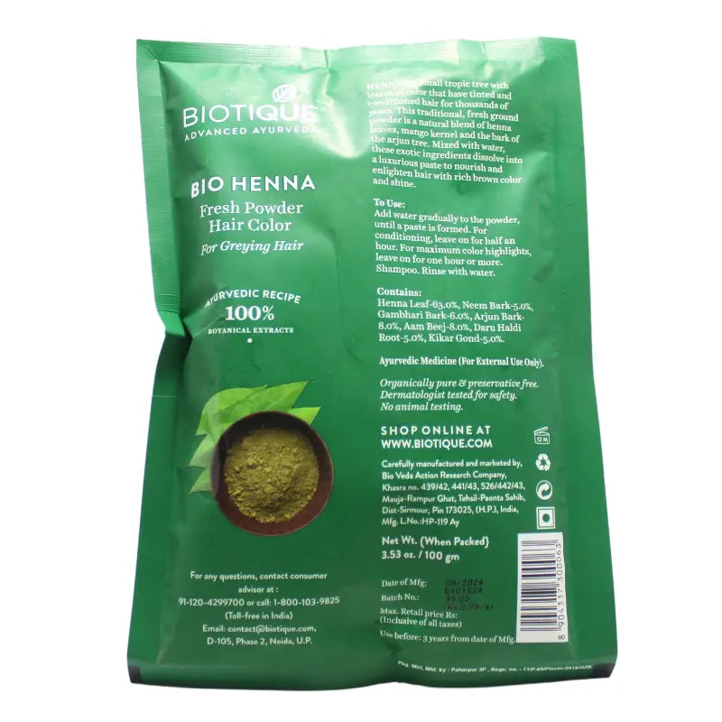 Biotique Advanced Ayurveda Bio Henna Fresh Powder Hair Color - Distacart