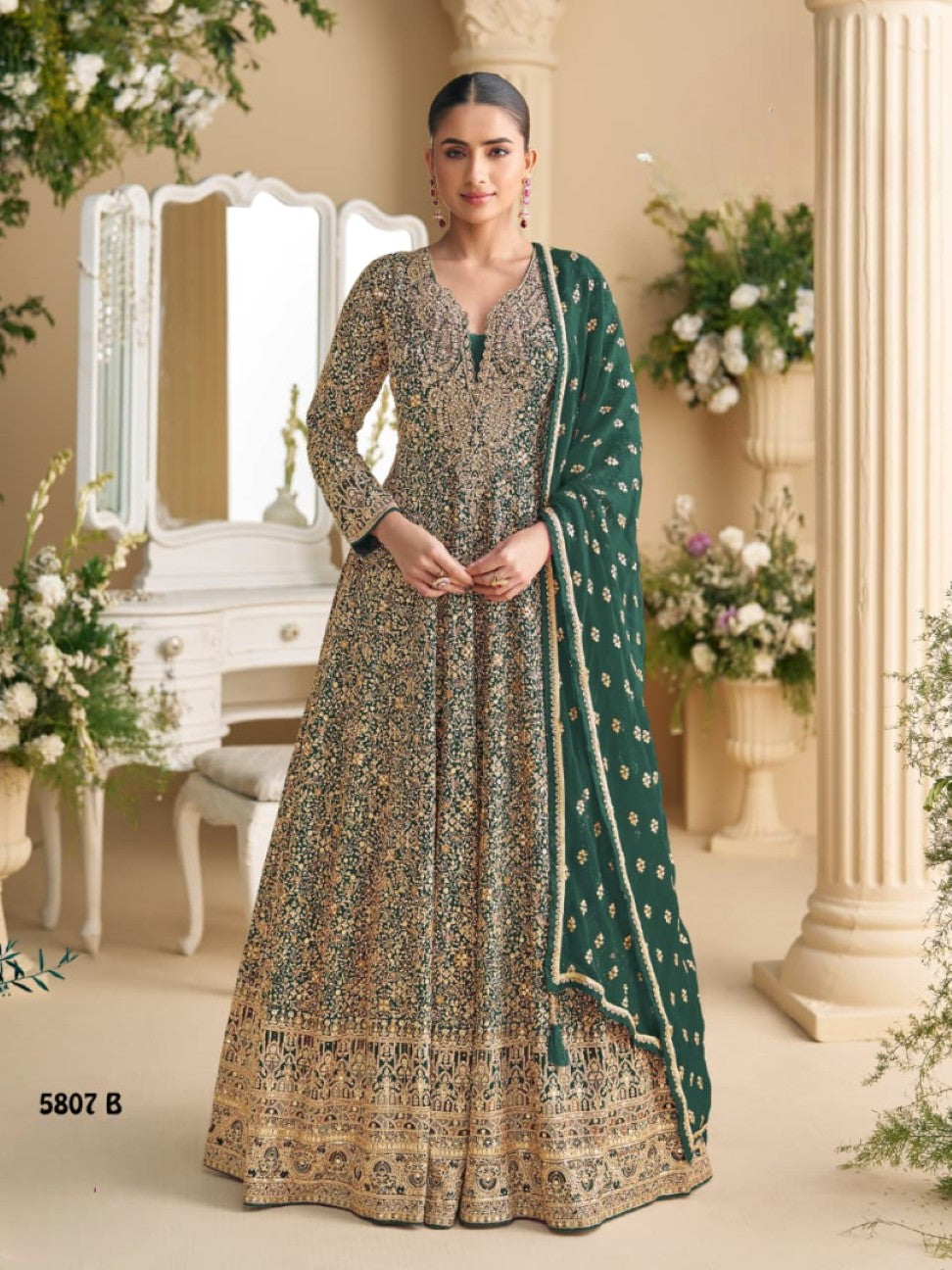 Anaita D Green Georgette Stitched Anarkali Suit with Sequence & Diamond Work - Dista