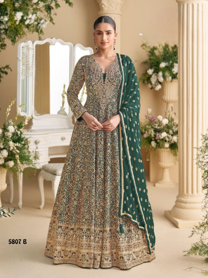Anaita D Green Georgette Stitched Anarkali Suit with Sequence & Diamond Work - Dista