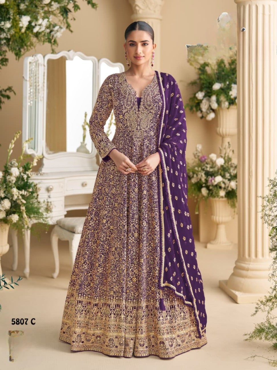 Anaita Violet Georgette Stitched Anarkali Suit with Sequence & Diamond Work - Dista