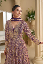 Thumbnail for Anaita Violet Georgette Stitched Anarkali Suit with Sequence & Diamond Work - Dista