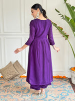 Thumbnail for The52 Embroidered Vichitra Silk Fabric Straight Kurta, Pant and Dupatta Set
