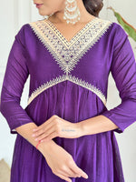 Thumbnail for The52 Embroidered Vichitra Silk Fabric Straight Kurta, Pant and Dupatta Set