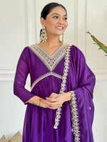 Thumbnail for The52 Embroidered Vichitra Silk Fabric Straight Kurta, Pant and Dupatta Set