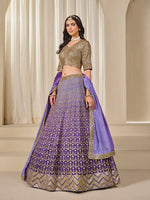 Thumbnail for Monjolika Fashion Violet Chinon Silk With Embroidered, Sequins, Thread And Zari Work Lehenga Choli