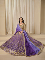Thumbnail for Monjolika Fashion Violet Chinon Silk With Embroidered, Sequins, Thread And Zari Work Lehenga Choli