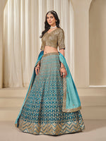Thumbnail for Monjolika Fashion Firozi Chinon Silk With Embroidered, Sequins, Thread And Zari Work Lehenga Choli - Distacart