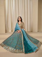 Thumbnail for Monjolika Fashion Firozi Chinon Silk With Embroidered, Sequins, Thread And Zari Work Lehenga Choli - Distacart