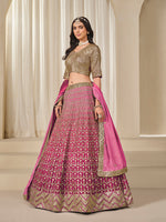 Thumbnail for Monjolika Fashion Hot Pink Chinon Silk With Embroidered, Sequins, Thread And Zari Work Lehenga Choli - Distacart