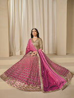 Thumbnail for Monjolika Fashion Hot Pink Chinon Silk With Embroidered, Sequins, Thread And Zari Work Lehenga Choli - Distacart