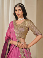 Thumbnail for Monjolika Fashion Hot Pink Chinon Silk With Embroidered, Sequins, Thread And Zari Work Lehenga Choli - Distacart