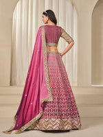Thumbnail for Monjolika Fashion Hot Pink Chinon Silk With Embroidered, Sequins, Thread And Zari Work Lehenga Choli - Distacart