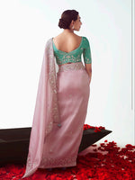 Thumbnail for Monjolika Fashion Light Pink Embroidered Cut Work Fancy Fabric Ceremonial Designer Saree