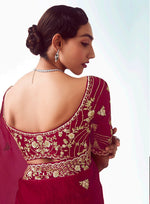 Thumbnail for Monjolika Fashion Rani Pink Embroidered Cut Work Fancy Fabric Ceremonial Designer Saree