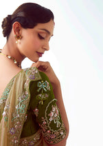 Thumbnail for Monjolika Fashion Beige Embroidered Cut Work Fancy Fabric Ceremonial Designer Saree