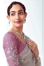 Thumbnail for Monjolika Fashion Grey Embroidered Cut Work Fancy Fabric Ceremonial Designer Saree