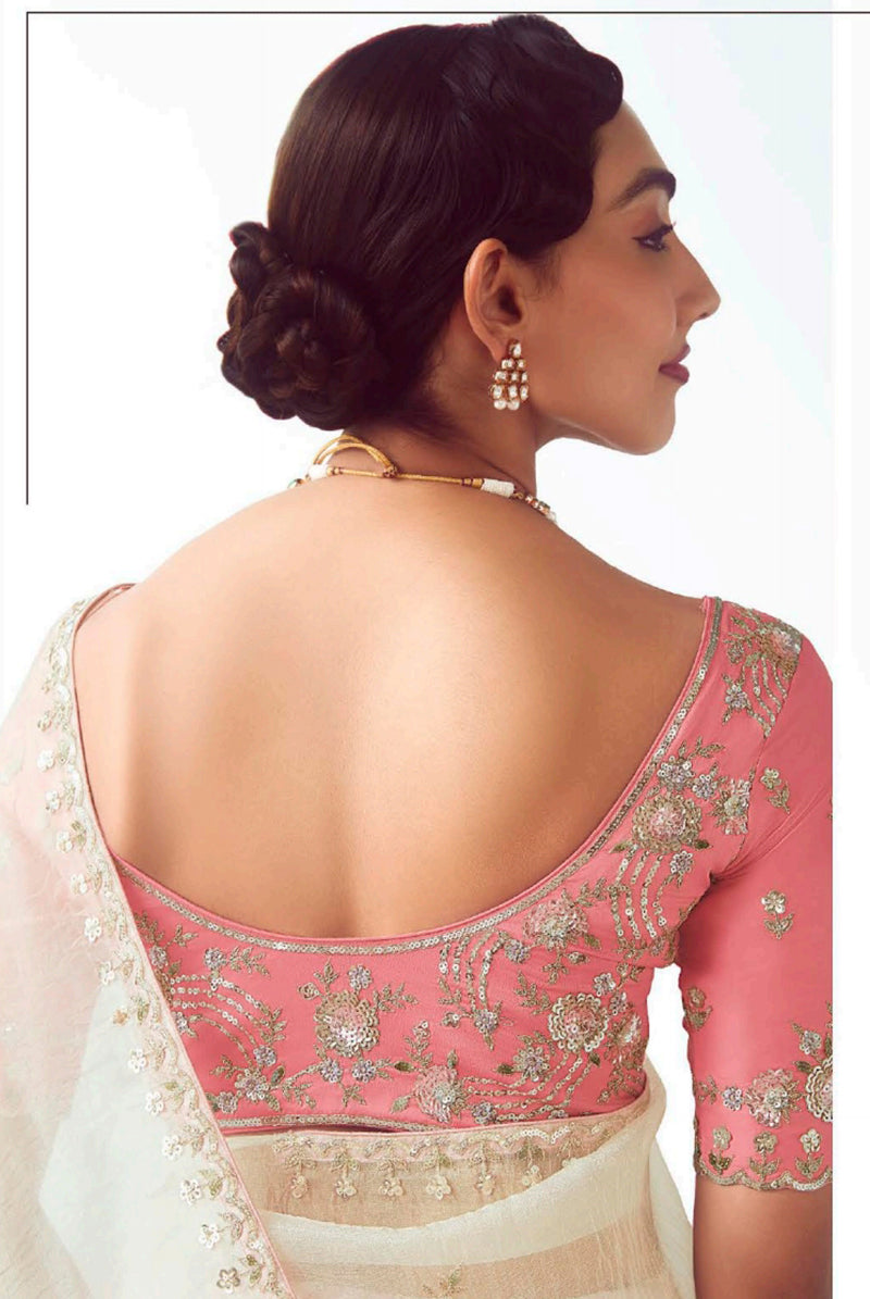 Monjolika Fashion White Embroidered Cut Work Fancy Fabric Ceremonial Designer Saree - Distacart