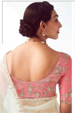 Thumbnail for Monjolika Fashion White Embroidered Cut Work Fancy Fabric Ceremonial Designer Saree - Distacart