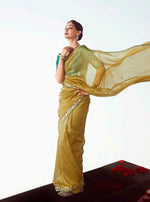 Thumbnail for Monjolika Fashion Olive Embroidered Cut Work Fancy Fabric Ceremonial Designer Saree