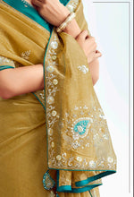 Thumbnail for Monjolika Fashion Olive Embroidered Cut Work Fancy Fabric Ceremonial Designer Saree