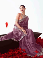 Thumbnail for Monjolika Fashion Onion Pink Embroidered Cut Work Fancy Fabric Ceremonial Designer Saree