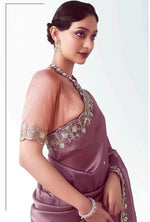 Thumbnail for Monjolika Fashion Onion Pink Embroidered Cut Work Fancy Fabric Ceremonial Designer Saree