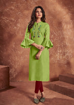 Thumbnail for Monjolika Fashion Cotton Embroidered Green Party Wear Kurti