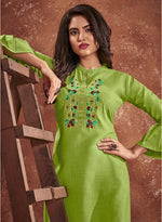 Thumbnail for Monjolika Fashion Cotton Embroidered Green Party Wear Kurti