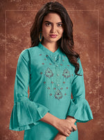 Thumbnail for Monjolika Fashion Cotton Embroidered Aqua Blue Party Wear Kurti